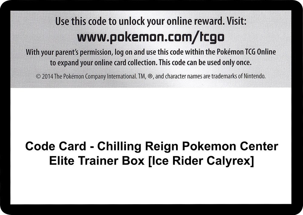 Code Card - Chilling Reign Pokemon Center Elite Trainer Box [Ice Rider Calyrex] [SWSH06]
