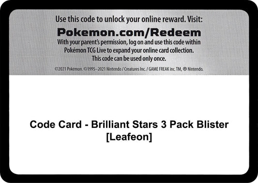 Code Card - Brilliant Stars 3 Pack Blister [Leafeon] [SWSH09]