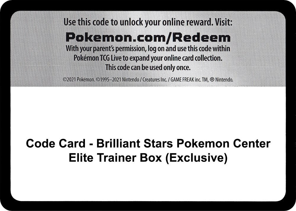 Code Card - Brilliant Stars Pokemon Center Elite Trainer Box (Exclusive) [SWSH09]