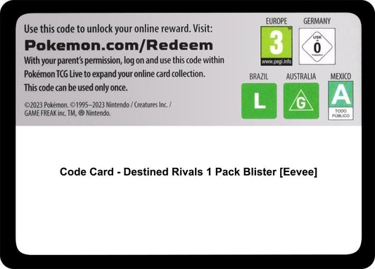 Code Card - Destined Rivals 1 Pack Blister [Eevee] [DRI]
